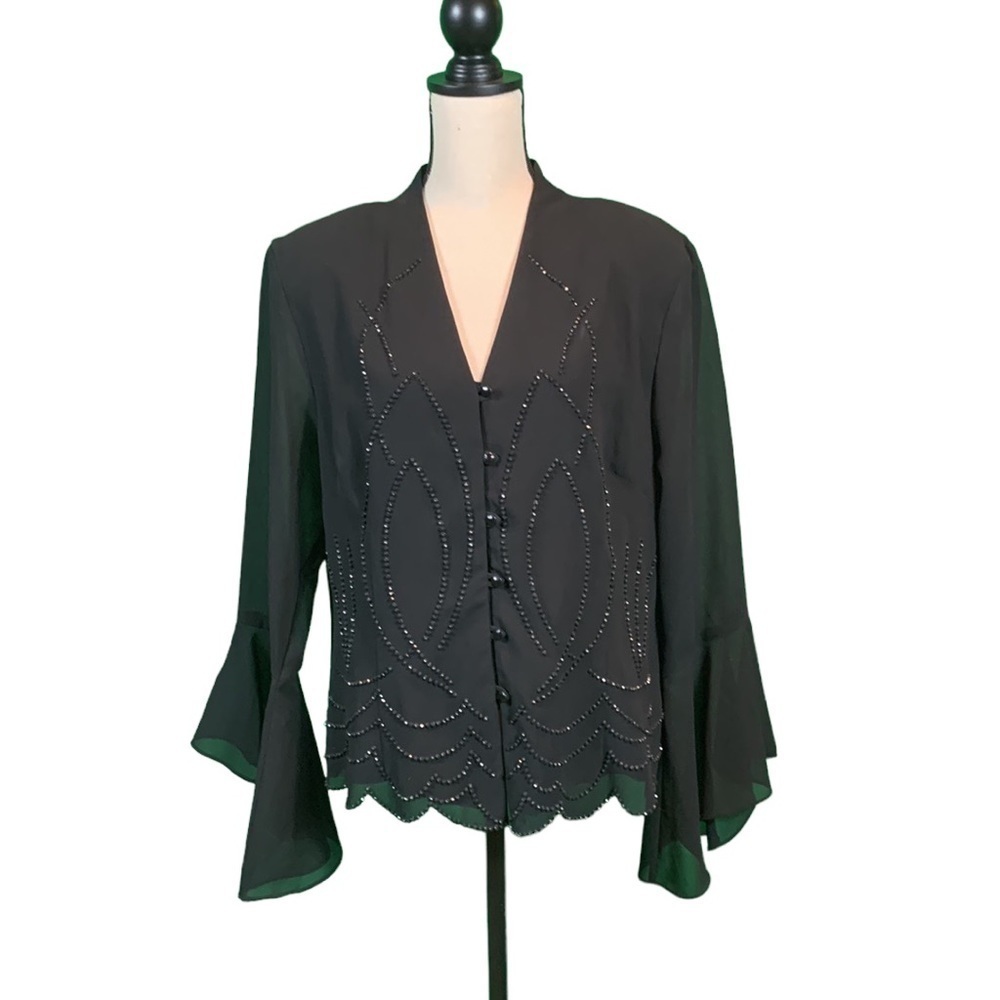 J.R. Nites by Caliendo Black Long Sleeve Formal Blouse - Black - Size 18